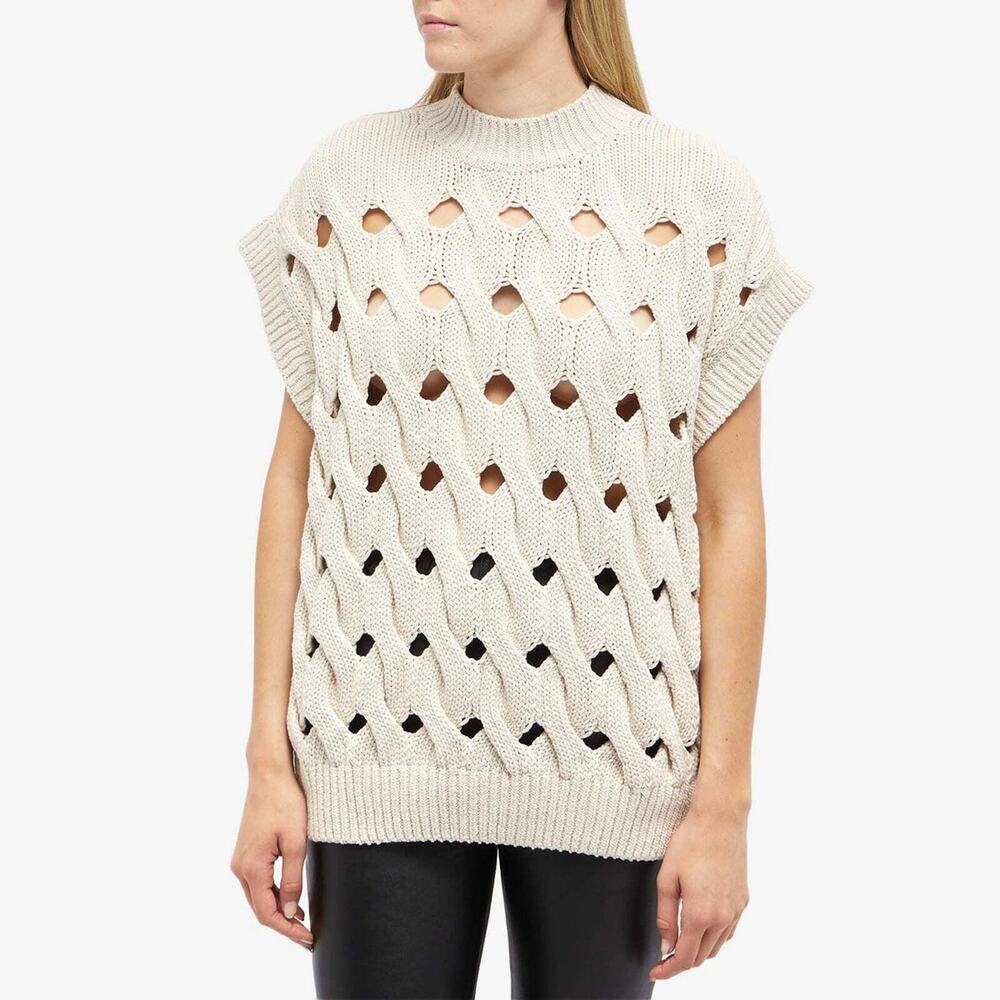 Anine Bing Dray Knitted Crochet Oversized Sweater Vest Top Cream Womens Size XS